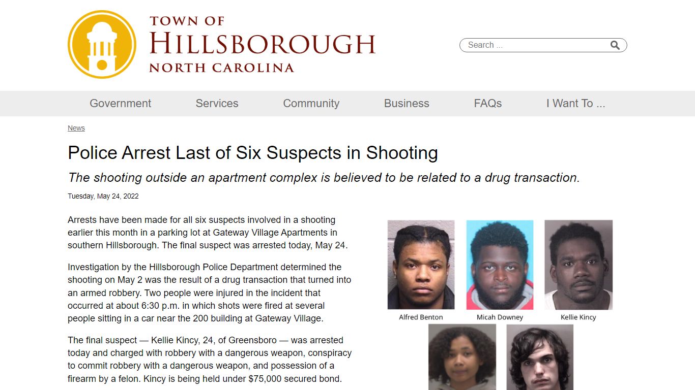 Town of Hillsborough | Police Arrest Last of Six Suspects in Shooting